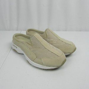 Easy Spirit Beige Tan Leather Fabric Mules Comfort Shoes Women 8.5 ESTraveltime
